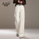金狐貍米白色闊腿牛仔褲女2026最新流行春季高腰顯瘦寬松大碼直筒休閑褲 米白色 L (28) 【建議105-115斤】