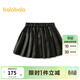 巴拉巴拉【商場(chǎng)同款】童裝兒童短裙女童2026新款春秋裝仿皮百褶裙 黑色90001 130