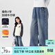 左西女童加絨褲子2025新款秋冬款兒童保暖牛仔褲女孩長(cháng)褲 牛仔色 130