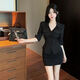 傲甜套裝女秋季款學(xué)院風(fēng)收腰顯瘦襯衫上衣職業(yè)高腰包臀裙子兩件套 黑色襯衫  單件 S -95