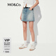 MO&Co.牛仔裙褲夏中低腰洗舊磨白棉質(zhì)牛仔短褲M(mǎn)BE2SOTT07 牛仔藍色 S /S