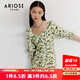 艾諾絲雅詩(shī)ARIOSEYEARS春秋新款方領(lǐng)泡泡袖甜美天絲麻碎花連衣裙10329058 米底綠花 M