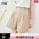 歐莎（OSA）灰色高腰直筒西裝褲休閑a字五分短褲女夏季薄款寬松顯瘦 卡其色 XL