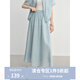 獨束大碼女裝抽繩立領(lǐng)拉鏈顯瘦套裝夏新款時(shí)尚寬松上衣半裙兩件套 冰川藍（半裙） M （尺碼：1）
