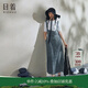日著(zhù)原創(chuàng  )設計女裝2024夏季新款斑駁高腰A字背帶牛仔純棉連衣裙子 霞藍 L