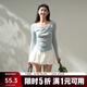 AAISUP韓版交叉蕩領(lǐng)長(cháng)袖T恤女2026年秋季新款設計感修身顯瘦短款上衣潮 淺藍色 S (80-100);15天內發(fā)貨