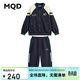 MQD童裝上衣+褲男大童秋季學(xué)院風(fēng)拼接插肩袖棒球領(lǐng)套裝 藏青 130