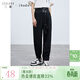 三彩2025秋季新款PU皮質(zhì)拼接休閑褲設計感長(cháng)褲蘿卜錐形褲女 黑色 S