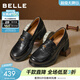 百麗（Belle）復古流蘇抓皺羊皮樂(lè )福鞋女2026春新柔軟粗跟通勤單鞋B2988AA6 黑色 37 (235mm)