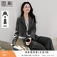 香影灰色輕職場(chǎng)西裝套裝女2026春季新款短款小西服闊腿褲子兩件套 中灰 S 155/80A/85-95斤