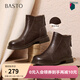 百思圖冬季商場(chǎng)新款圓頭羊皮靴通勤粗跟女短靴馬丁靴S3055DD5 棕色 38