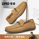 零度Zero豆豆鞋男2025秋冬新款真皮舒適透氣一腳蹬日常商務(wù)休閑皮鞋子 58棕色 【馬銜扣荔枝紋】 40 (250mm)