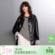 三彩2025秋季新款寬松中長(cháng)外套PU皮衣休閑復古女 經(jīng)典黑 L 165/88A