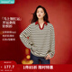 茵曼（INMAN）polo領(lǐng)條紋休閑百搭T恤2026春季女裝新款寬松慵懶長(cháng)袖上衣 杏黑條紋 L