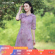煙花燙中國風(fēng)改良旗袍裙子女2026年春季新款優(yōu)雅紫色苧麻連衣裙ZG 其雨 淡紫色 L