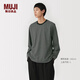 MUJI男式 天竺編織 圓領(lǐng)長(cháng)袖T恤 男士打底衫男款男裝 26年春季 黑色圖案 XL （180/104A）