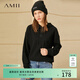 AMII女裝2025冬季新款加絨衛衣女甜酷風(fēng)oversize繡花寬松抽繩 黑色 M 160/84A