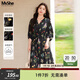 MsShe大碼女裝2026新款春裝胖mm印花雪紡高端顯瘦媽媽碎花連衣裙 黑色現貨 2XL