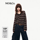 MO&Co.針織衫2025秋新品美麗諾綿羊毛輕量感條紋亨利領(lǐng)MBE3SWTT15 布朗尼色 M /165