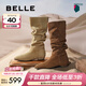 百麗（Belle）爭氣同款復古巴恩風(fēng)西部靴女冬新商場(chǎng)款絨面堆堆長(cháng)靴E5Z1DDG5 棕色 36