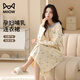貓人睡裙女【帶胸墊】春秋純棉月子服長(cháng)袖孕婦睡衣夏可外穿卡通連衣裙