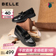 百麗（Belle）復古紐扣牛皮樂(lè )福鞋女2026春新質(zhì)感通勤平跟單鞋B2973AA6 黑色 36 (230mm)