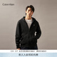 Calvin KleinJeans秋冬男士休閑運動(dòng)簡(jiǎn)約ck印花寬松抓絨拉鏈開(kāi)衫外套連帽衛衣 BEH-太空黑 S