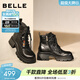 百麗（Belle）時(shí)尚串珠牛皮馬丁靴女冬季新款商場(chǎng)同款厚底增高短靴F2T1DDD5 黑色-單里 37