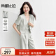 尚都比拉職場(chǎng)通勤女裝套裝夏季珍珠金屬扣V領(lǐng)短袖西裝小外套 米灰色 M 