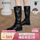 百思圖24冬戶(hù)外街頭騎士靴高筒靴粗跟女長(cháng)靴W0819DG4 黑色 39