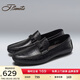 賓度（J.Benato）【品牌旗艦】休閑鞋男士套腳商務(wù)皮鞋耐磨駕車(chē)鞋舒適豆豆鞋 黑色 42