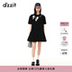 DZZIT【爆款補單】地素春夏甜酷少女黑白撞色蝴蝶結繡花連衣裙女 黑色 XS