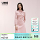 LIME朗姿/LIME萊茵氣質(zhì)圓領(lǐng)連衣裙灰粉色秋冬新款女裝千金名媛風(fēng)裙子 灰粉色 M