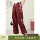 紫涵（ZIHAN）紫涵美式學(xué)院風(fēng)高街工裝褲女年夏季新款紅色兩杠束腳休閑褲子 西拉紅 M