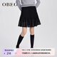 OBEG歐碧倩設計感針織百褶半身裙女冬季A字短裙10424139 黑色 S /160/36