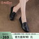 金利來(lái)（Goldlion）女鞋軟皮軟底媽媽單鞋深口一腳蹬平底樂(lè )福鞋女G638310038黑色38
