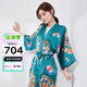 絲語(yǔ)蓮花（LE LOTUS D'EZE）真絲重磅印花日式睡袍寬松袖浴袍桑蠶絲19姆米過(guò)膝長(cháng)款系帶家居服 孔雀綠 均碼