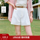 茵曼100%棉休閑百搭高腰闊腿短褲2026夏季女裝新款蕾絲邊褶裥褲子  云朵白 （微透建議穿膚色打底） 27