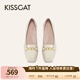 接吻貓KISSCAT2025年春季舒適通勤百搭方頭淺口單鞋KA65164-51 暗米白色 -皺紋牛漆皮 37