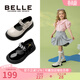百麗（Belle）童鞋女童公主鞋春秋款兒童百搭黑色皮鞋樂(lè )福鞋中大童珍珠時(shí)尚單鞋 黑色(曜石黑) 31 參考腳長(cháng)190mm