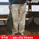 馬登工裝 復古棉籽殼休閑牛仔褲米白色耐磨寬松直筒長(cháng)褲子男潮 米白色 （版型寬松） 32