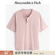 Abercrombie & Fitch經(jīng)典小麋鹿圖案男裝25夏季美式重磅寬松亨利領(lǐng)短袖T恤 淺粉色 XL (180/116A)尺碼偏大