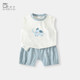 波步（BORBOON B）寶寶套裝夏季新款無(wú)袖短褲小月齡分體兩件套男童薄款透氣休閑夏裝 【小象】2551藍 100