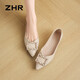 ZHR則則平底單鞋女優(yōu)雅風(fēng)水鉆伴娘婚鞋氣質(zhì)尖頭淺口套腳女鞋MN10香檳色37