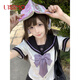 UISSMOJK水手服夏季收腰基礎款制服短裙學(xué)院風(fēng)套裝襯衫裙子女日系水手裝 短袖上衣 S