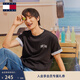 TOMMY JEANS【休閑百搭】春夏男裝純棉平紋針織刺繡圓領(lǐng)打底短袖T恤上衣 黑色BDS M （推薦：135-150斤）