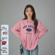 CHUU字母印花長(cháng)袖T恤女士春季新款圓領(lǐng)寬松打底衫外穿上衣 玫粉 均碼