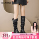 達芙妮兩穿美拉德長(cháng)筒靴女2025秋冬新款黑色褲管堆堆靴厚底高筒騎士靴 黑色 37
