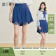 兩三事步入花途 2025夏季新款甜美鏤空花邊下擺裙褲高腰短褲 深藍色 L