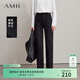 AMII2025冬新款可拆卸細腰帶復古百搭直筒褲牛仔長(cháng)褲女黑色褲 黑色 S